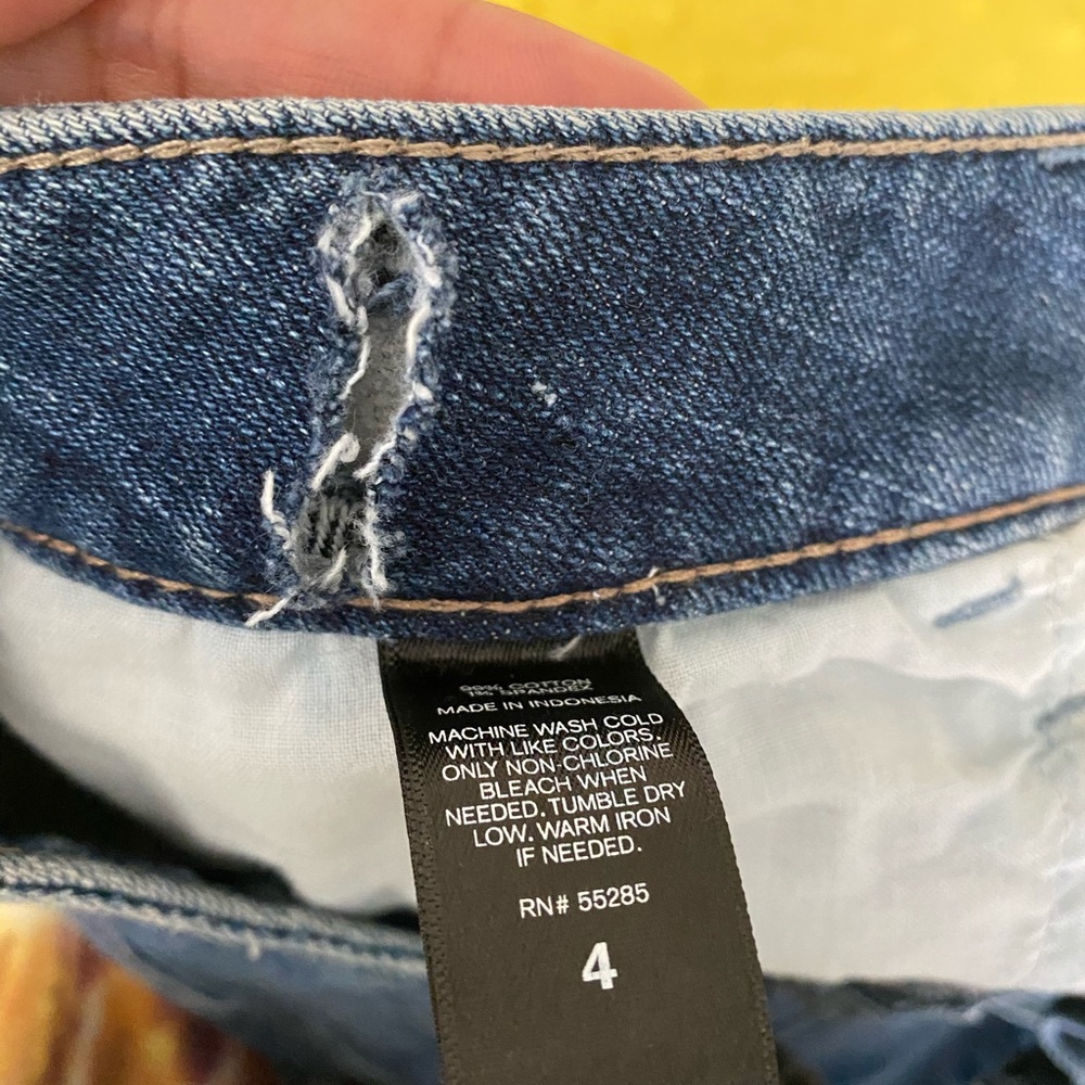 Express Mid Rise Distressed Stretch Denim Shorts - Picture 6 of 7